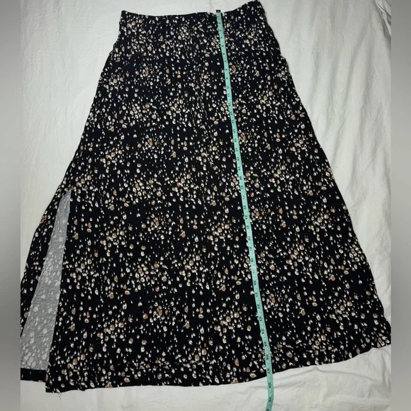 MICHEL STUDIO Maxi Skirt Women’s X Black with Brown/White/Beige Design Leg Slit - Picture 6 of 7